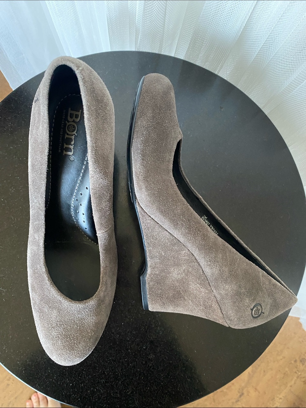 Born Taupe Suede Wedge Pumps Leather inside! Size 7M